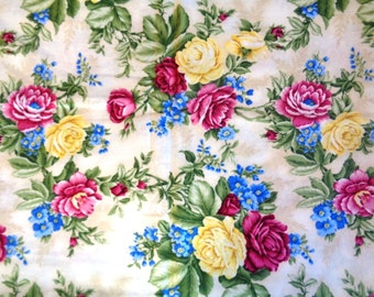 Large Roses Fabric, Fat Quarter, Multicolor, 18" X 22" inches, 100% Cotton, For Victorian & Romantic Projects