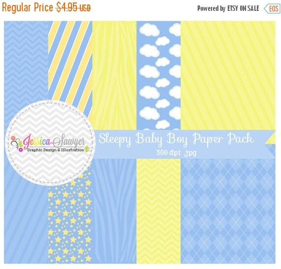 80% OFF - INSTANT DOWNLOAD, Sleepy boy digital paper - 8.5 x 11- printable blue background - clouds - stripes - zebra - card making - scrap Il_570xn