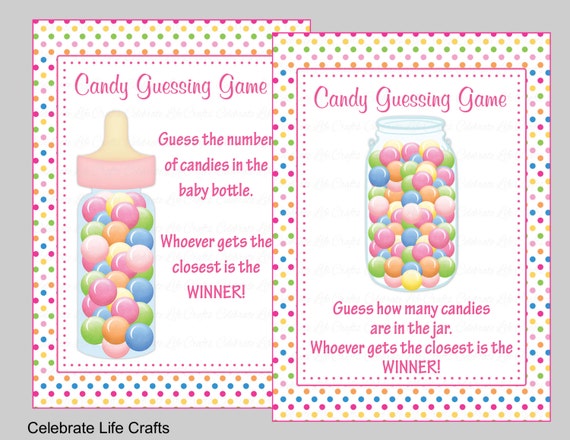 Baby Shower Candy Bottle Guessing Game Sign and Tags Baby