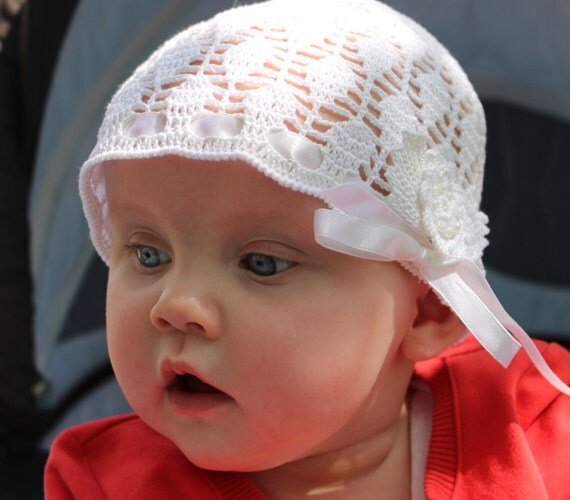 White crochet hat christening baptism newborn Ready to ship