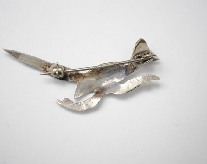 Road Runner Brooch -Silver Turquoise - Southwestern - Old Pawn - Native American Bird pin