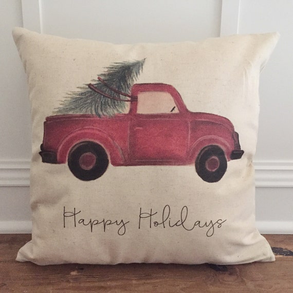 Hand Drawn Red Truck Pillow Cover by SoVintageChic on Etsy