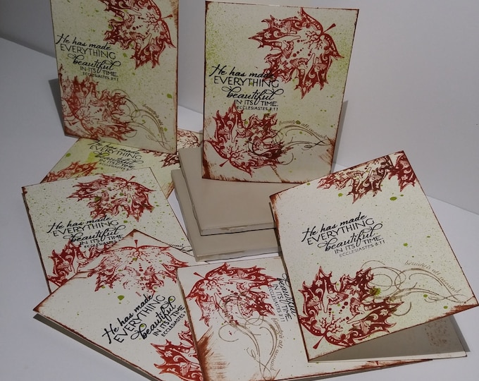8 Christian Notecards, Handmade, Ecclesiastes 3:11, He has made everything beautiful, autumn leaves, migrating geese, fall #1862