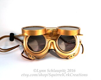 Gold Steampunk Goggles! Cosplay, Steampunk costume, Steampunk goggles, Larp, Masquerade, Costume, Goggles, Airship, Airship Captain