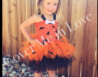 Pebbles Flintstone tutu dress orange and black cavegirl