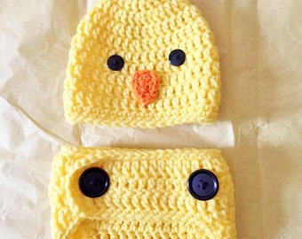 Baby Chicken Hat, Newborn Diaper Cover Set, Baby Chick Costume, Newborn Baby Clothing, Photo Prop, Babies Clothing, Easter Outfit