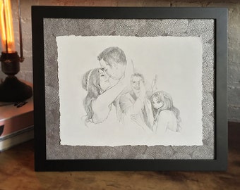 Items similar to Romantic pencil drawing of couple in 