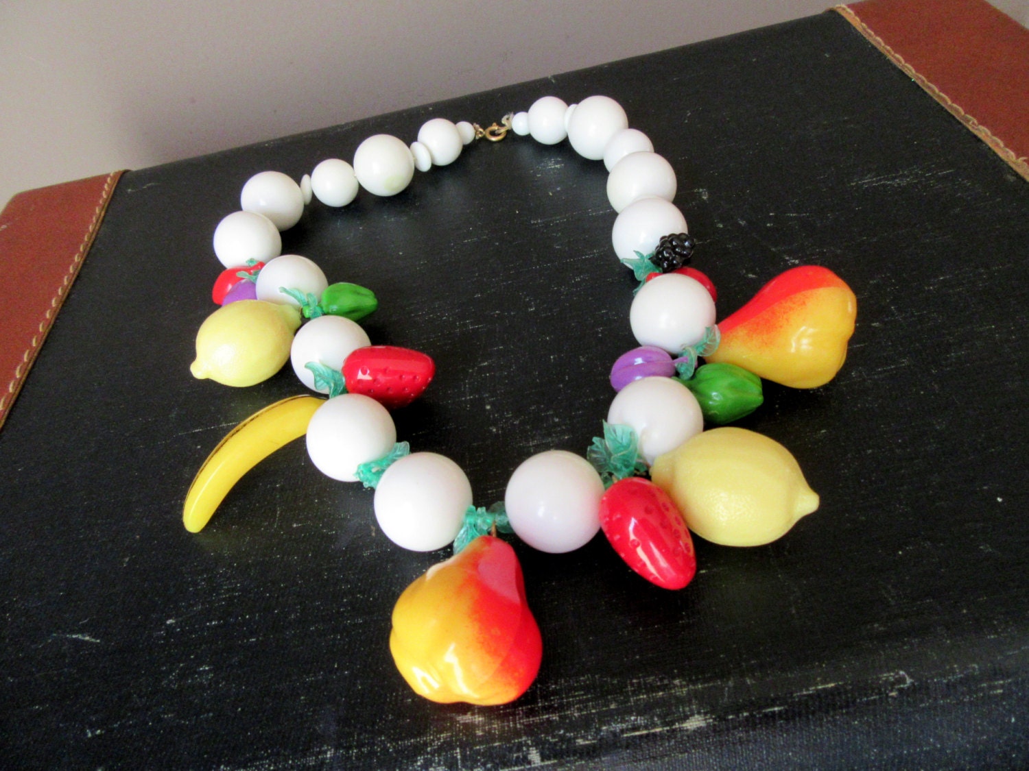 Vintage Fruit Salad Necklace Fruit Necklace Colorful 18