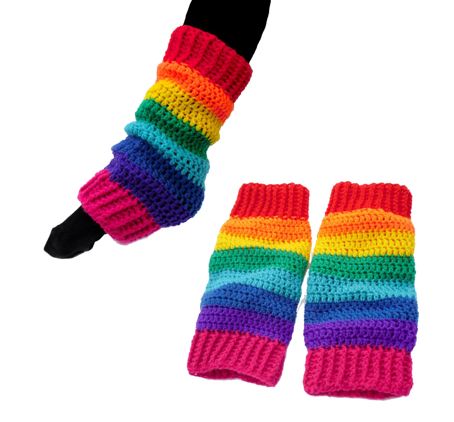 Rainbow Leg Warmers Multicolor Funky Cosy Chunky Crochet