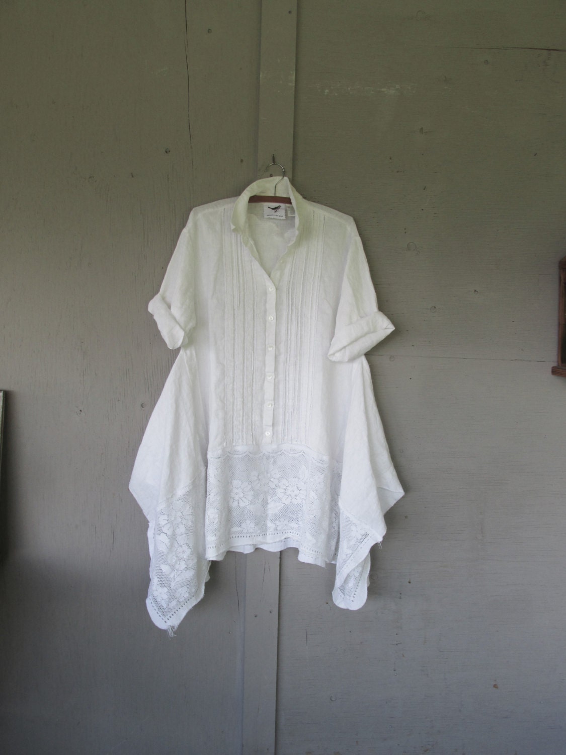 upcycled Linen clothing Lace tunic dress Original design X