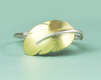 Feather Ring, Silver and 14K Feather Ring, Solid 14K Gold Feather Ring, Feather Ring, Silver Ring with Solid 14K Feather, 14K Gold Feather