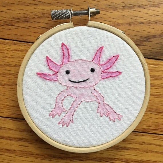 Axolotl embroidery animal embroidery art axolotl artwork