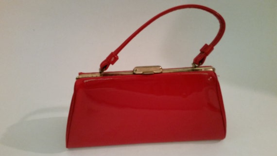 Retro Purse 1970&#39;s Red Patent Leather Bag Vintage Red