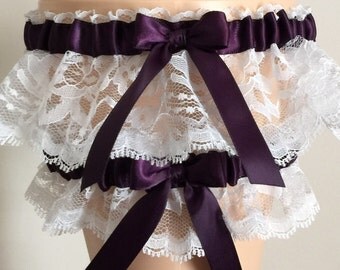 White Lace Wedding Garter Set, 44 Different Color Choices, White Bridal Garter Set, Prom Garter, White Weddings, Custom Wedding