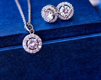 CZ Jewelry Set Necklace Earrings, Wedding Jewelry Bridal Earrings Cubic Zirconia Bridesmaid Gift Wedding Earrings,