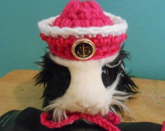 Tiny Pink Sailor Hat for Guinea Pigs, Tiny Pet Halloween Costume, Crocheted Naval Hat