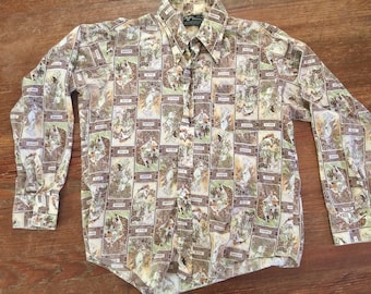Vintage Shirt with Greek Goddess/Seasons Pattern, Retro Shirt, Hipster Shirt - 1970s