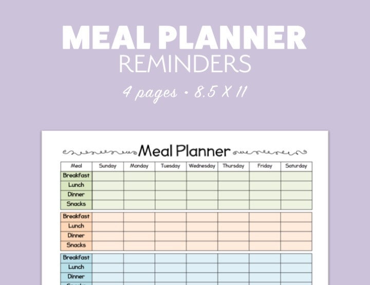 MEAL PLANNER 4 versions Printable template pdf landscape