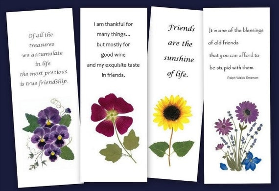 Friendship Bookmarks set of 4 Pressed Flower Bookmarks