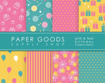 Birthday Digital Paper - Girl Birthday Scrapbook Paper - Pink Digital Paper - Happy Birthday - Birthday Scrapbook Paper - Digital Paper Pack