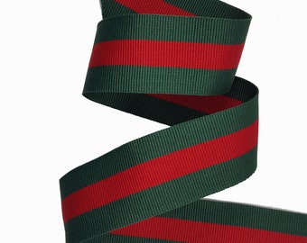 Green Red Striped Ribbon Trim, Double Faced Gross grain Trim