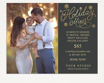 Holiday Mini Session Template - Photography Marketing Board - Holiday Minis - Photoshop Template 023 - ID266, Instant Download