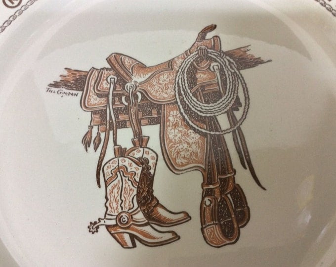 Wallace China Boots and Saddle, Chop Plate, Rustic Restaurant Ware, Western Style, Till Goodan, Boots and Saddle, Thanksgiving Gift