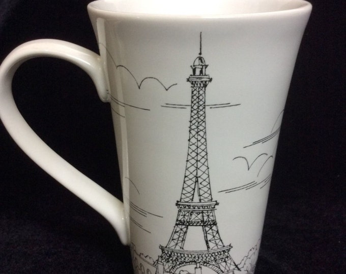Tall Eiffel Tower Paris France, Porcelain Coffee Mug by 222 Fifth, Black and White City Scenes