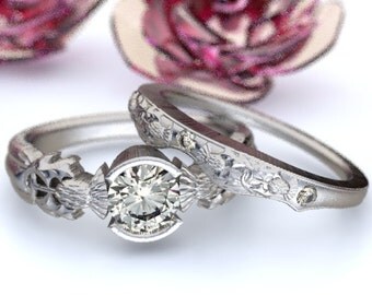 thistle engagement ring set sterling silver moissanite scottish solitare handcrafted rings alternative - Scottish Wedding Rings thistle engagement ring set sterling silver moissanite scottish solitare handcrafted rings alternative - Scottish Wedding Rings