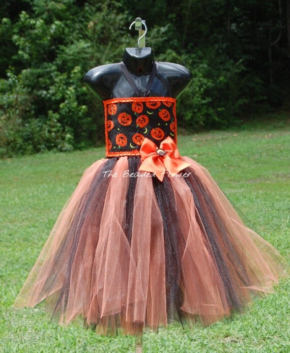 Halloween pumpkin tutu dress orange black by TheBeadedFlower08