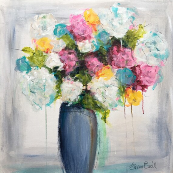 Items similar to Original painting - bright floral vase 24