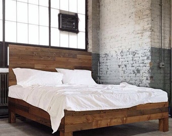 Original Aged Cedar Barn Wood Style Bed frame & Headboard Set - Handmade In Chicago USA