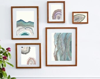 Modern Geodes Wall Collage,art bundle,wall collage,Watercolor geodes, raw crystals ,watercolor landscape,geode art,awakeyoursoul