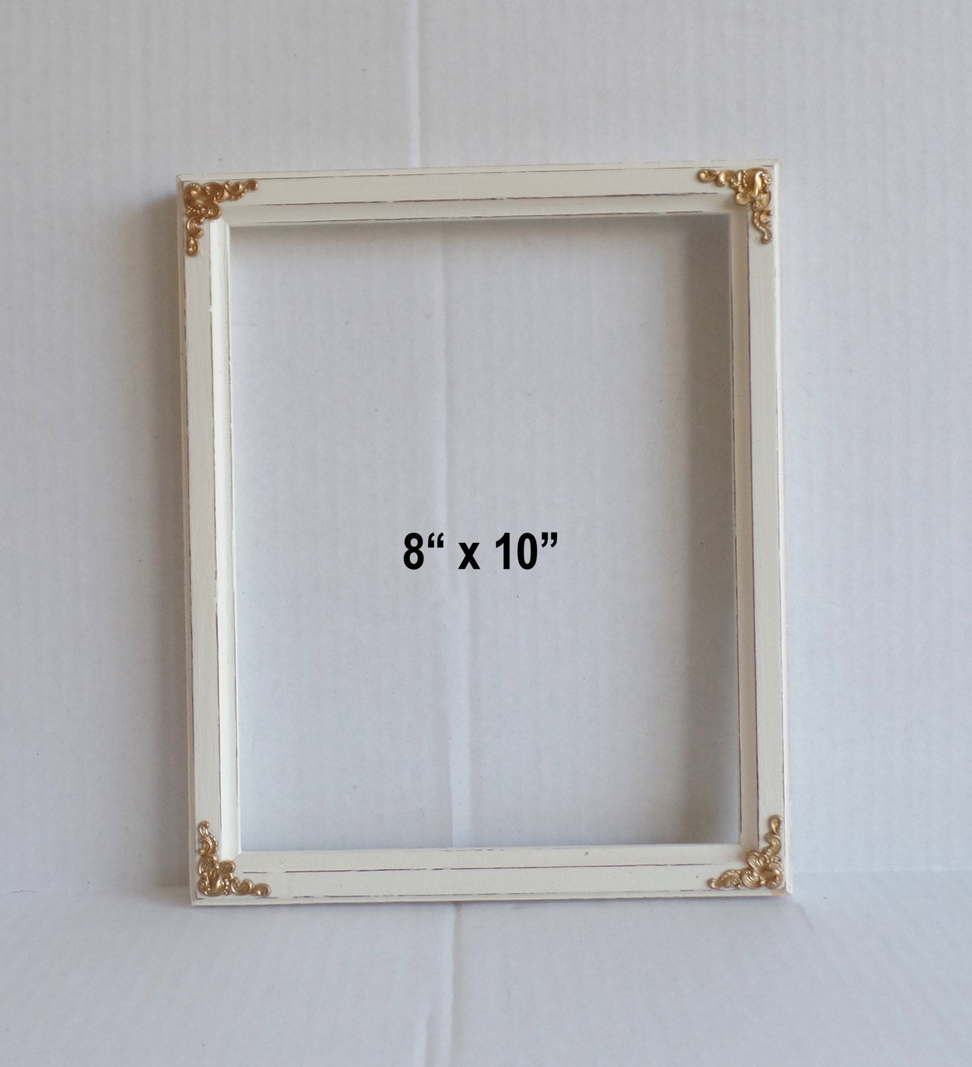 White And Gold Distressed 8x10 Wood Picture Frame Ornate