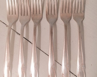set of 6 vintage silver forks