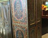 Floral Pained Doors Reclaimed Antique Jodhpur Black Armoire Door for Home