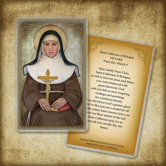 St. Catherine of Bologna Holy Card or Wood Magnet 0237