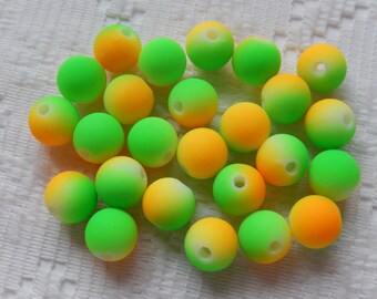 25 Bright Neon Golden Yellow & Neon Lime Green Acrylic Round Beads 8mm