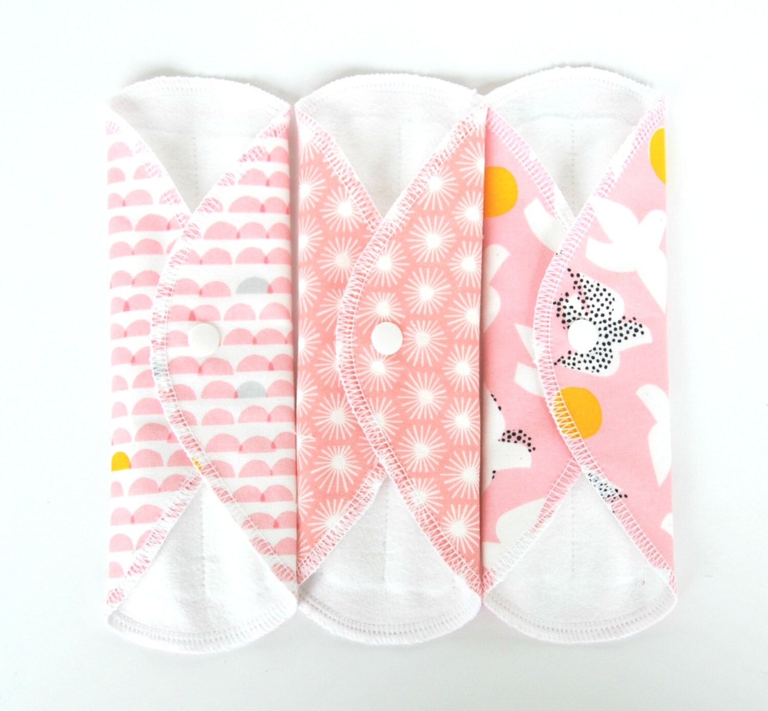 Organic Set of 3 Cloth Panty Liners 7.5inch Pink Cotton x