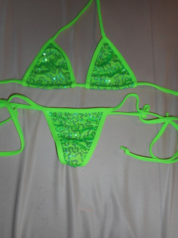 Neon Green Sequin Micro Bikini G String Bikini Exotic My Xxx Hot Girl 