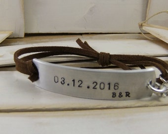 Adjustable Leather Bracelet, Custom Bracelet, Personalized Bracelet, Couples Bracelet, Hand Stamped Bracelet