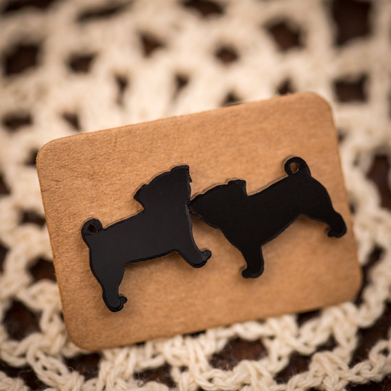 FREE SHIPPING - Black Pug Acrylic Earrings - Surgical Steel - Pug Jewellery - Pug Studs