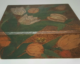 Antique Pyrography Wood Burned Box- Flemish Art Style