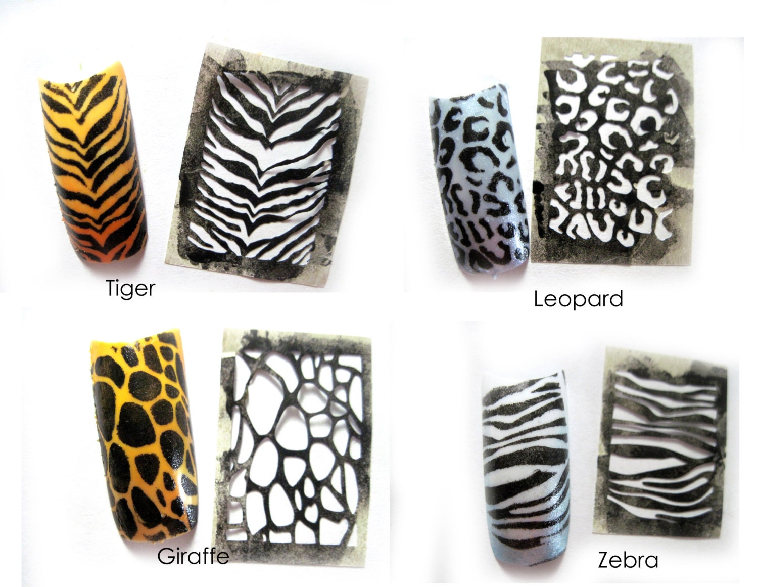 animal print nail stencils leopard zebra tiger giraffe