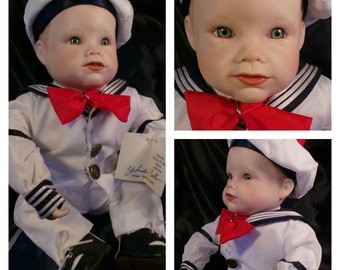 Vintage Doll, Porcelain Doll, Lifelike Dolls, Yolanda Bello Doll, 14" Michael, Ashton Drake Doll, Posable Doll, Baby Boy Doll, Sailor Doll