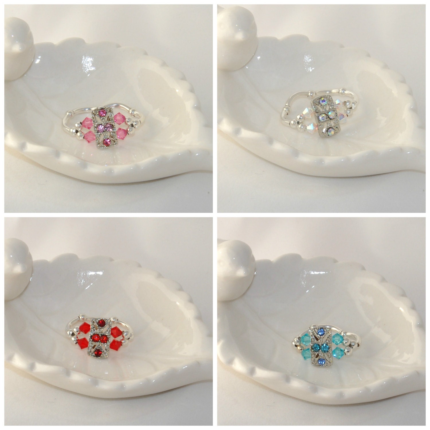 Stretch Rings Large swarovski red aqua blue pink