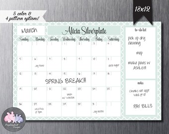 Perpetual Dry Erase Magnetic Personalized Family Calendar / Dry Erase Calendar for Fridge or Wall / Custom Calendar w Dry Erase Marker