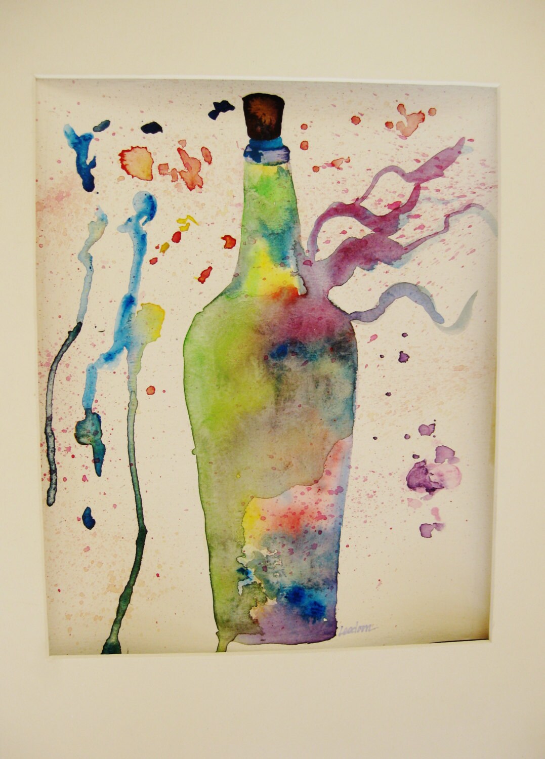 Wine bottle watercolor painting original watercolor painting