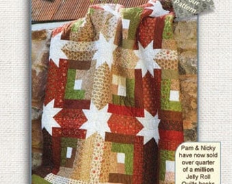 Log Cabin Hidden Stars 60 x 60 2 1/2" Stripe Log Cabin Quilt Pattern Uses Just one Jelly Roll