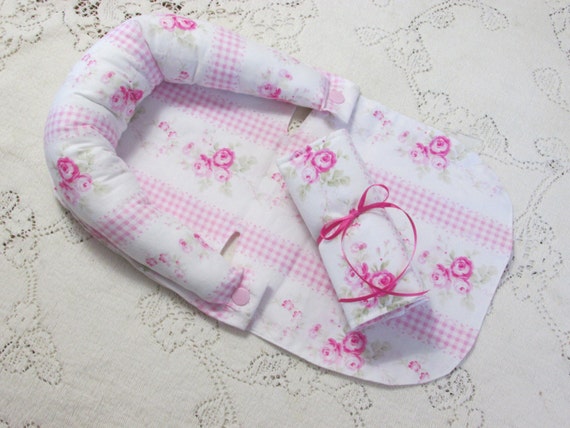 whelan slipper roses country ticking pink or blue headrest w matching whelan slipper roses country ticking pink or blue headrest w matching
